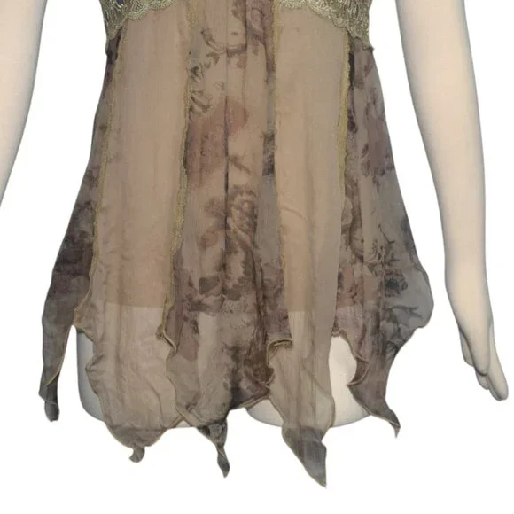 Vintage Y2k Charlotte Russe Silk Woodland Fairy Fairycore Hanky Hem Cami Top L - Picture 3 of 7
